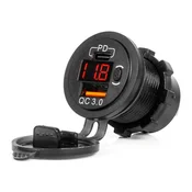 shumee Avtopolnilec z USB vtičnicami in testerjem napetosti, vodoodporen, z USB stikalom + USB C QC3.0 12/24V AMIO-04222