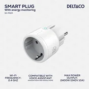 DELTACO SMART HOME mini uticnica za stuju, LED indicator, WiFi 2.4GHz, 1xCEE 7/3, 10A, timer, BIJELA