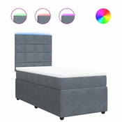 Vidaxl Box spring postelja z vzmetnico temno siva 90x200 cm žamet