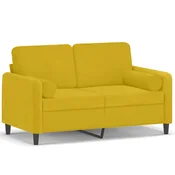 Vidaxl Kavč dvosed z okrasnimi blazinami rumen 120 cm žamet