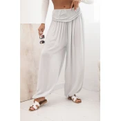 Kesi Włoski Womens viscose trousers with wide leg and ruffles grey