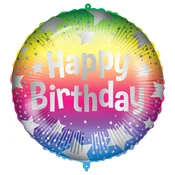 Rojstnodarski folija balon – z napisom Happy Birthday, z vzorcem mavričnih zvezd, 46 cm