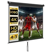 HOMCOM Projekcijsko platno 100 palcev 4K HD format 4:3/16:9, ročno nastavljiva višina, zaslon projektorja, širok kot 160 stopinj, video projekcijsko platno za doma, domači kino, pisarno, črna