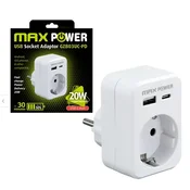 MaxPower utikac s USB A+TYPE C punjacem 20W PD bijeli