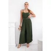 Pleated jumpsuit with khaki straps
