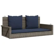 Vidaxl Gugalna klop z blazinami siva 119x56x48 cm poli ratan