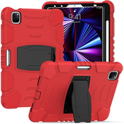 Nikcorp Oklepni etui za iPad Pro 11 (2021/2020/2018) s stojalom in držalom za pisalo, trpežna zaščitna tablična torbica, rdeč