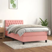 Greatstore Box spring postelja z vzmetnico roza 100x200 cm žamet