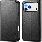 TUCCH usnjena preklopna torbica za iPhone 17 Pro Max – teksturirano črna