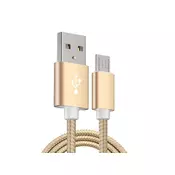 Xwave USB kabl /USB 2.0 (tip A -muški) -Micro USB (tip A -muški)/dužina 2m/2A/Aluminium /zlatni upleteni ( USB Micro 2m 2A Al /gold mesh )