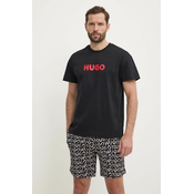 Pamučna pidžama HUGO boja: crna, s uzorkom, 50514972