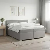 vidaXL Postelja boxspring z vzmetnico Svetlo siva 200 x 200 cm Blago