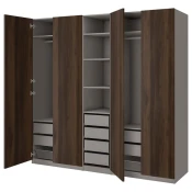 PAX / STORKLINTA Kombinacija garderobera, tamnosiva/tamnosmeda im. bajcovane hrastovine, 250x58x236 cm