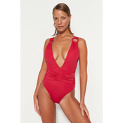 Trendyol Fuchsia Deep-Decollete Accessorized Regular Leg Swimsuit