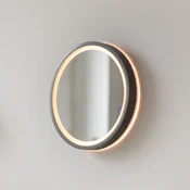 Paul Neuhaus LED stensko ogledalo VIDRO, sivo, O 26 cm, powerbanka, stikalo - spalnica - Sodobni - siva, zrcalna - Kovina