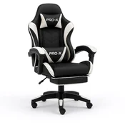 GOBORELAX Gamerska stolica s funkcijom masaže, oslonac za noge - crno-bijela