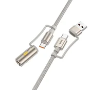 Hoco Vse-v-enem kabel USB A/USB C na USB C/avtomobilski vžigalnik Hoco 3A 60 W, 1,2 m, U138, siv