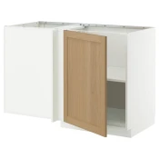 METOD Ugaoni podni ormaric s policom, bela/Forsbacka hrastovina, 128x68 cm