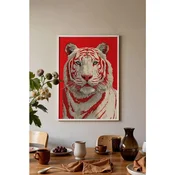WallXpert uramljena slika 115275, beli tigar na crvenoj pozadini, 50 x 70 cm, beli ram