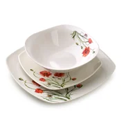 Mondex Jedilni servis Prima porcelan Lea Poppy 16,5 cm/18 cm/24 cm bela z rdečimi maki 18 kosov, (5000226028)
