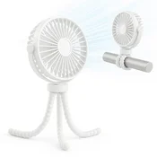 Premium prenosni ventilator Techsuit Baby Stroller2 z upogljivim trinožnim stojalom, štirimi hitrostmi in tihim delovanjem - bel