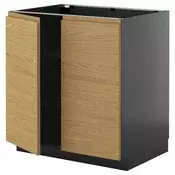 METOD Podni element s policama/2 vrata, Crnosiva/Voxtorp im. hrastovine, 80x60 cm