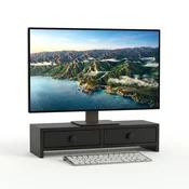 Northix Stojalo za monitor z 2 predaloma, črno MDF, 47 cm