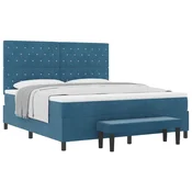 Vidaxl Postelja z vzmetnico z vzglavjem Temno modra 200 x 180 cm Žamet