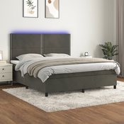Greatstore Box spring postelja z vzmetnico LED temno siva 180x200 cm žamet