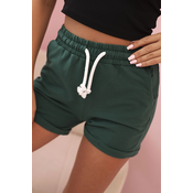 Kesi Womens cotton shorts with elastic and tie at the waist dark green