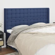 Vidaxl Vzglavje z ušesi modro 183x16x118/128 cm blago