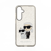 Originalen Ovitek Karl Lagerfeld za Samsung Galaxy S24+ Black Glitter Karl and Choupette - Prozoren
