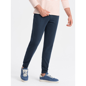 OMBRE Moške bombažne trenirke BASIC temno modre barve MDN126890 M