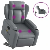 MAISON CHIC Električni masažni stol - Relax naslanjač s funkcijo vstajanja sivo umetno usnje, (22061471)