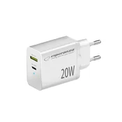 Esperanza EZC105W Esperanza omrežni polnilec 20w usb-c pd 20w/usb-a qc 3.0 18w bela
