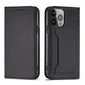 Hurtel Magnet Card ovitek za iPhone 13 Pro, etui, denarnica in stojalo, črn