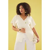 Trendyol Curve Ecru Buttoned Asymmetric Closure Knitted Blouse