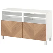 BESTA TV-omarica z vrati, bela/Hedeviken/Stubbarp hrastov furnir, 120x42x74 cm