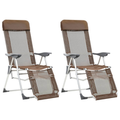 vidaXL Sklopive stolice za kampiranje s osloncima za noge 2 kom smeđe