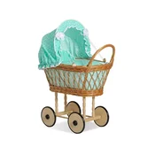 MY SWEET BABY Visok voziček za punčke iz pletenega pletenja z metino posteljnino in podlogo VERONICA - naravna barva