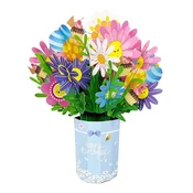 shumee 3D pojavna voščilnica z marjeticami v vazi