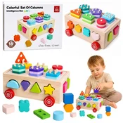 slomart Leseni sortiralnik oblik LEAN TOYS, Montessori, na kolesih, s številkami