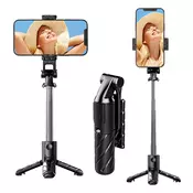 Selfie stick Techsuit K03 z Bluetooth daljincem in stabilnim stojalom, 70cm - črn
