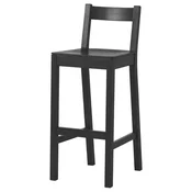 NORDVIKEN Barski stol z naslonom, črna, 75 cm
