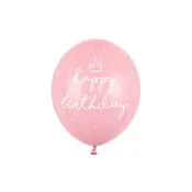 Komplet balonov Happy Birthday 30 cm – pastelno rožnata, 6 kosov