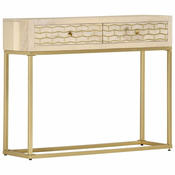 Vidaxl Konzolna mizica zlata 90x30x75 cm trden mangov les