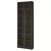 BILLY / OXBERG Biblioteka sa stak.vratima/dod.elem, tamnosmeda im. hrastovine/bistro staklo, 80x30x237 cm