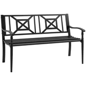 OUTSUNNY Zunanja klop iz jekla, vrtna klop za 2 sedeža z visokim naslonjalom in nasloni za roke, odporna proti rji, 128x62.5x81.5 cm, črna