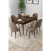 Hanah Home trpezarijski set Rut, sto na razvlacenje i 6 stolica, ploca u dekoru drveta Baroque, kapucino tkanina Babyface