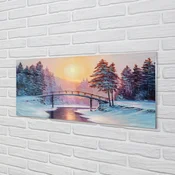 tulup.si Slika na akrilnem steklu Zima drevesa sneg vzhod 140x70 cm 4 obešalnika